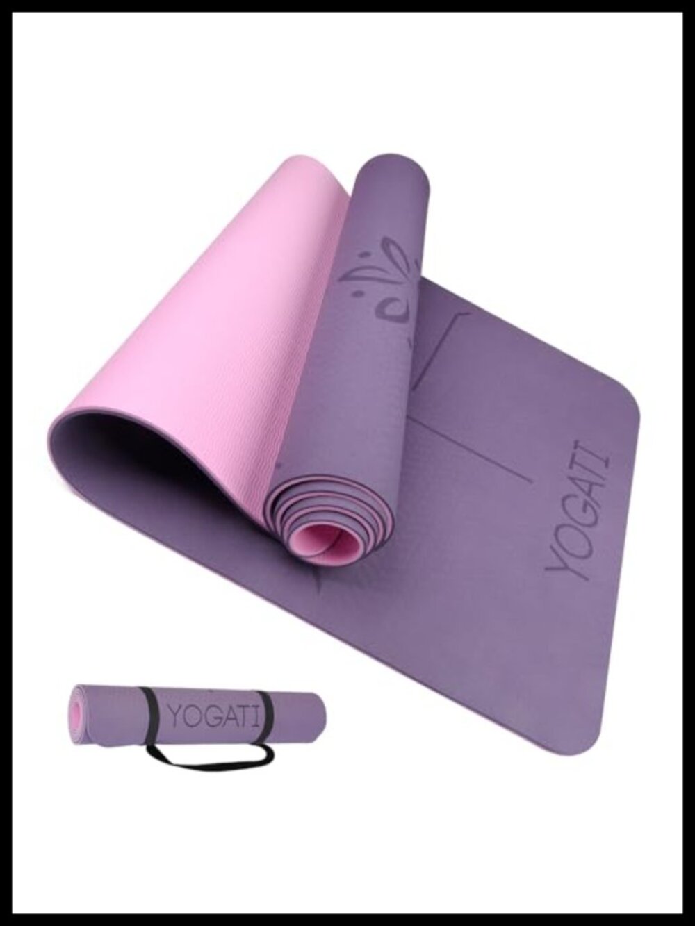 Non Slip Yoga Mat with Strap & Alignment Lines TPE Pilates Gym